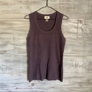 Neiman Marcus Ribbed Scoop Neck Tank - Plum